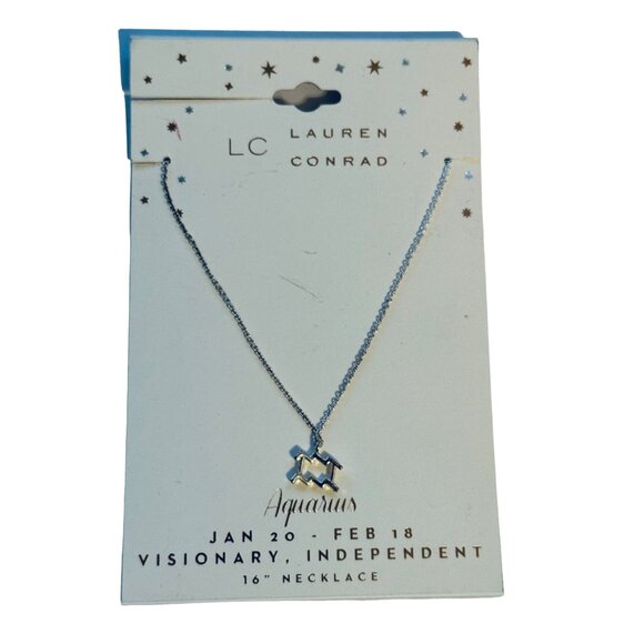 LC Lauren Conrad Necklace Women NWT Silver Tone Aquarius 16" Astrological Sign - Picture 3 of 6
